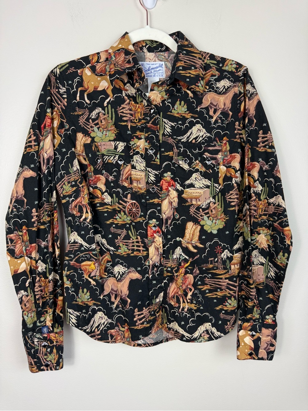 VTG Rockmount Ranch Wear Button Snap Women Medium Western Horse Black Brown